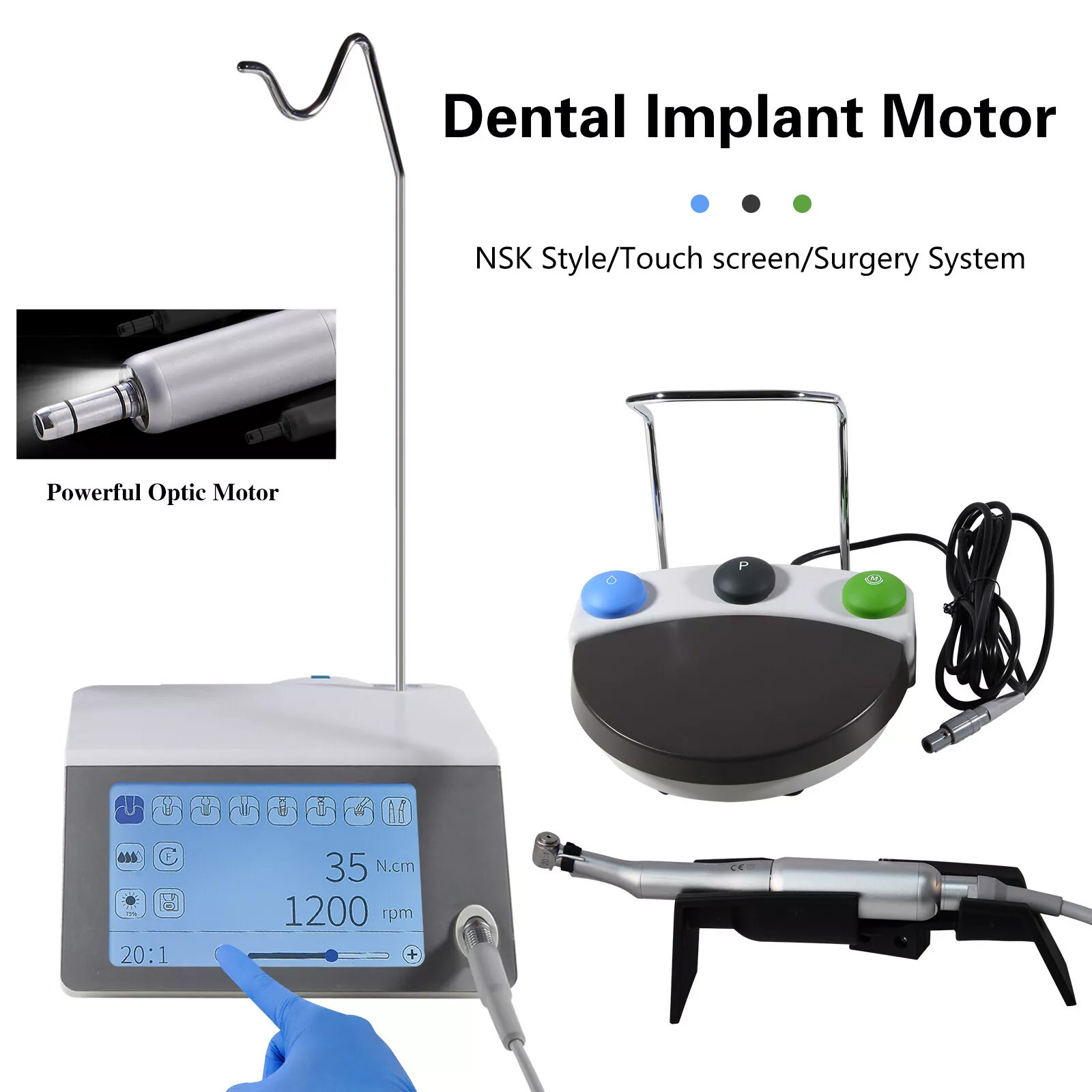 Tealth EM-3 Dental Implant Motor Implant Unit with 2Pcs Contra Angle Handpiece